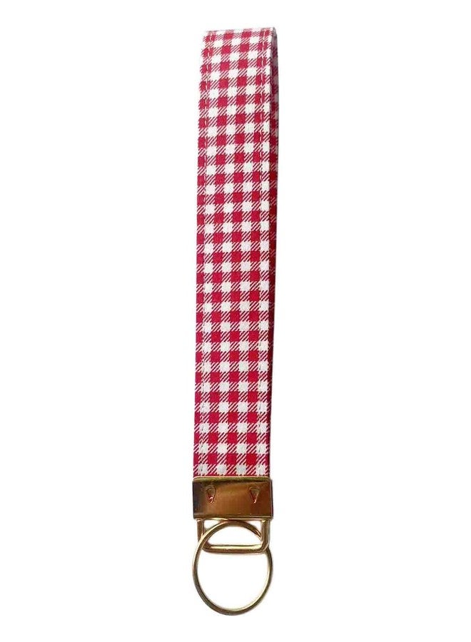 BattleTim Fabric Key Fob Wristlet Gingham and Floral Patterns Car Key Chain Holder Wristband for Women Girls (Red and White) - Image 2